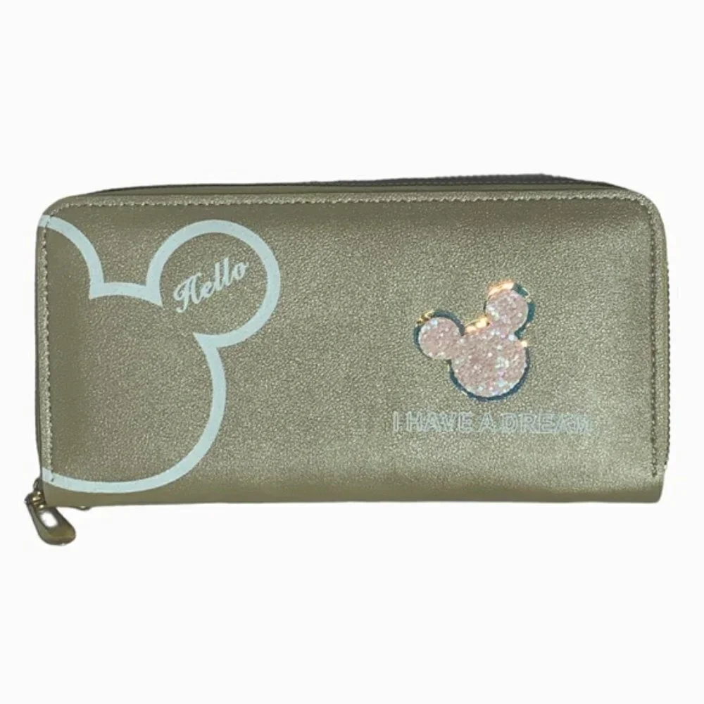 Minnie Mickey Mouse Wristlet Clutch  Convertible Long Wallet Tan Champagne Gold